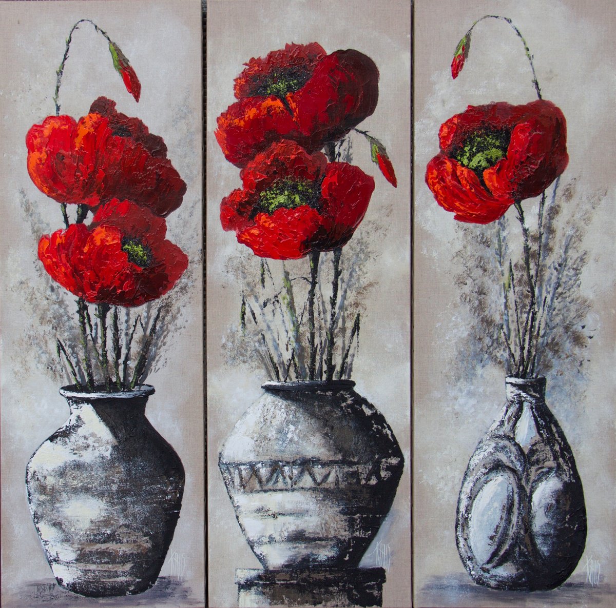 The poppies, triptych by Michele Kaus