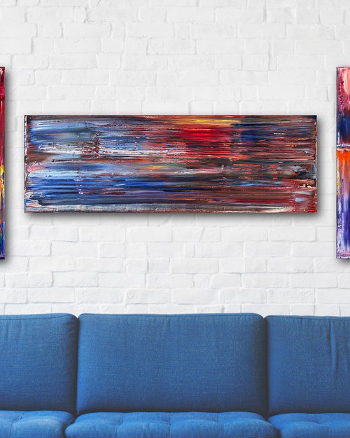 "Cut It Together" - Save As A Series - Original Large PMS Abstract Triptych Oil Paintings On Canvas - 72" x 24" by Preston M. Smith (PMS)