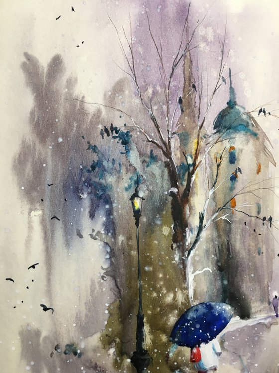 Watercolor “Suddenly snow” perfect gift