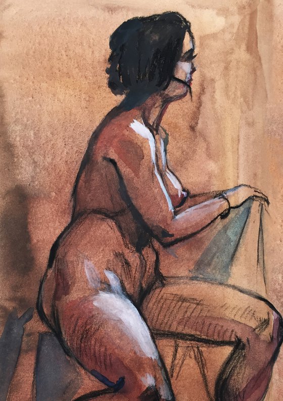 Seated nude model. Gift for him