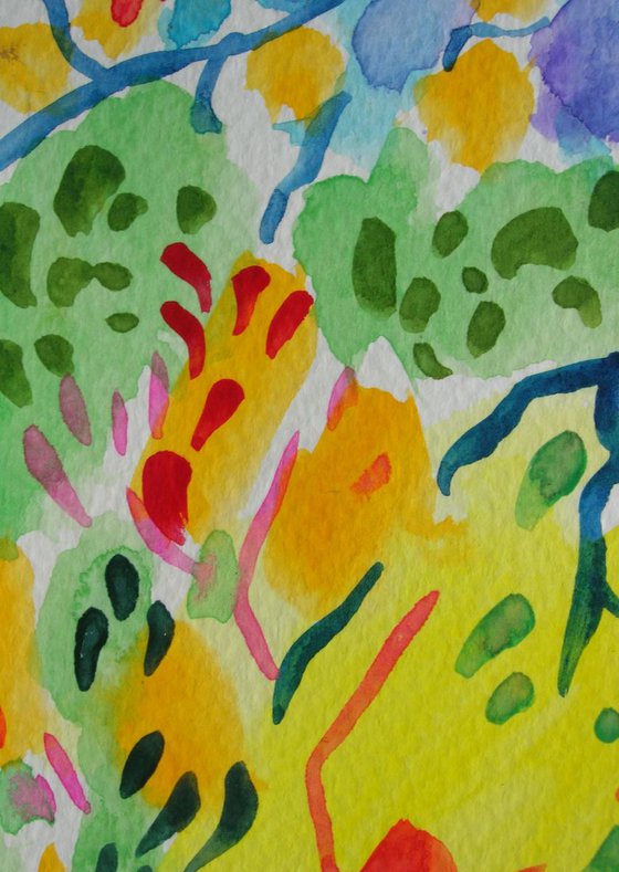 Yellow treetops - watercolour