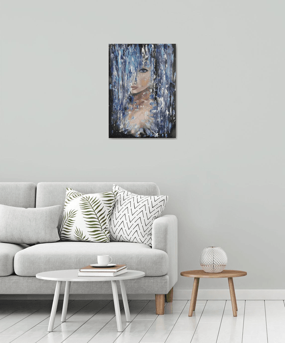 Don't forget me, original girl oil painting, Gift idea, bedroom painting