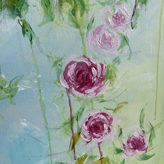 “Trailing roses” 100x100cm large acrylic