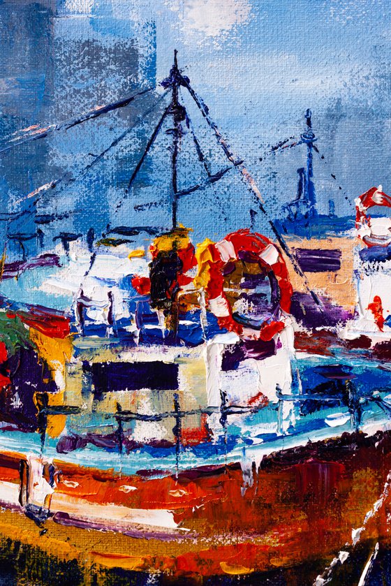 "Boats in the harbor", seascape