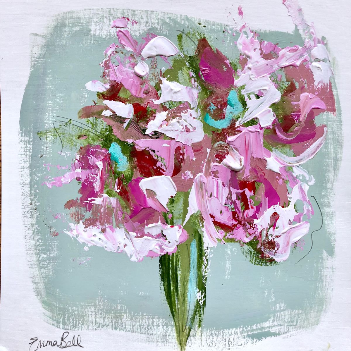 Pink Flower acrylic on paper by Emma Bell