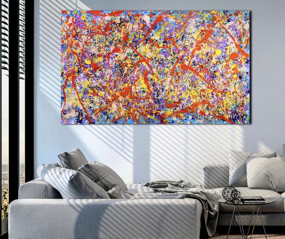 Color storm with shining lights | Large abstract painting