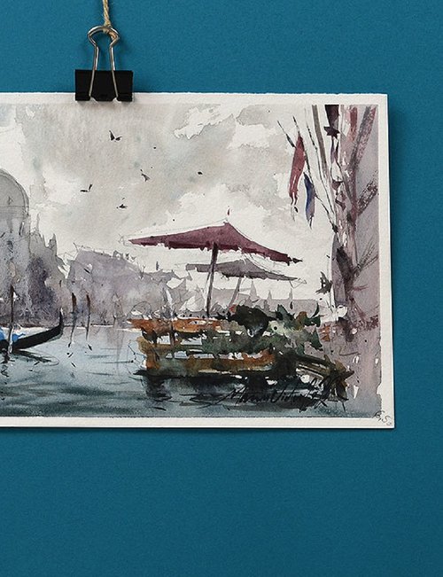 Venice, Canal Grande, Original Watercolor Landscape by Marin Victor