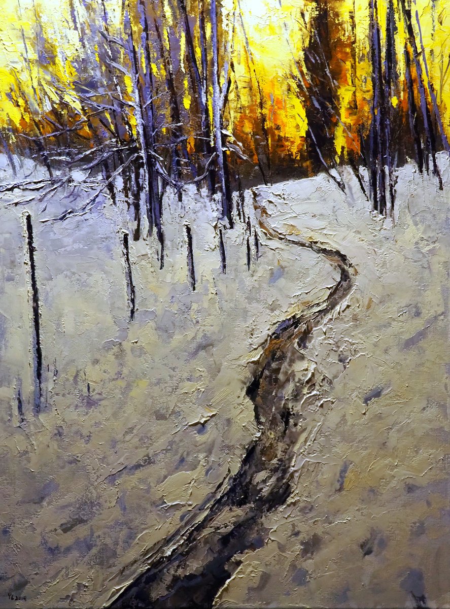Impressionistic Landscape Oil Painting By Yuanyuan Liu, 24 X 31", Winter Landscape, Original Artwork