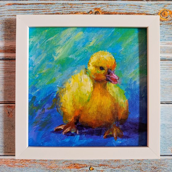 Small ready to hang painting of funny duck