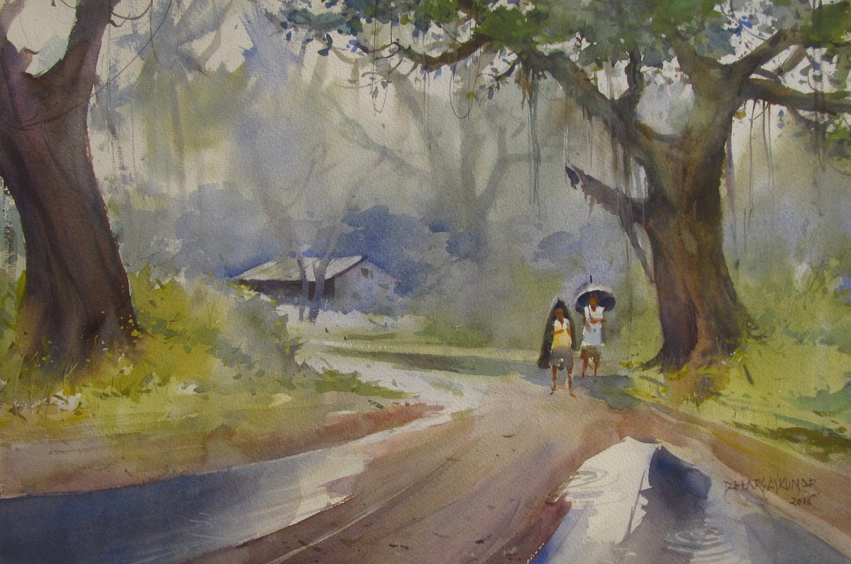 Impressionistic Landscape Watercolour By Bhargavkumar Kulkarni, 22 X 14, Let