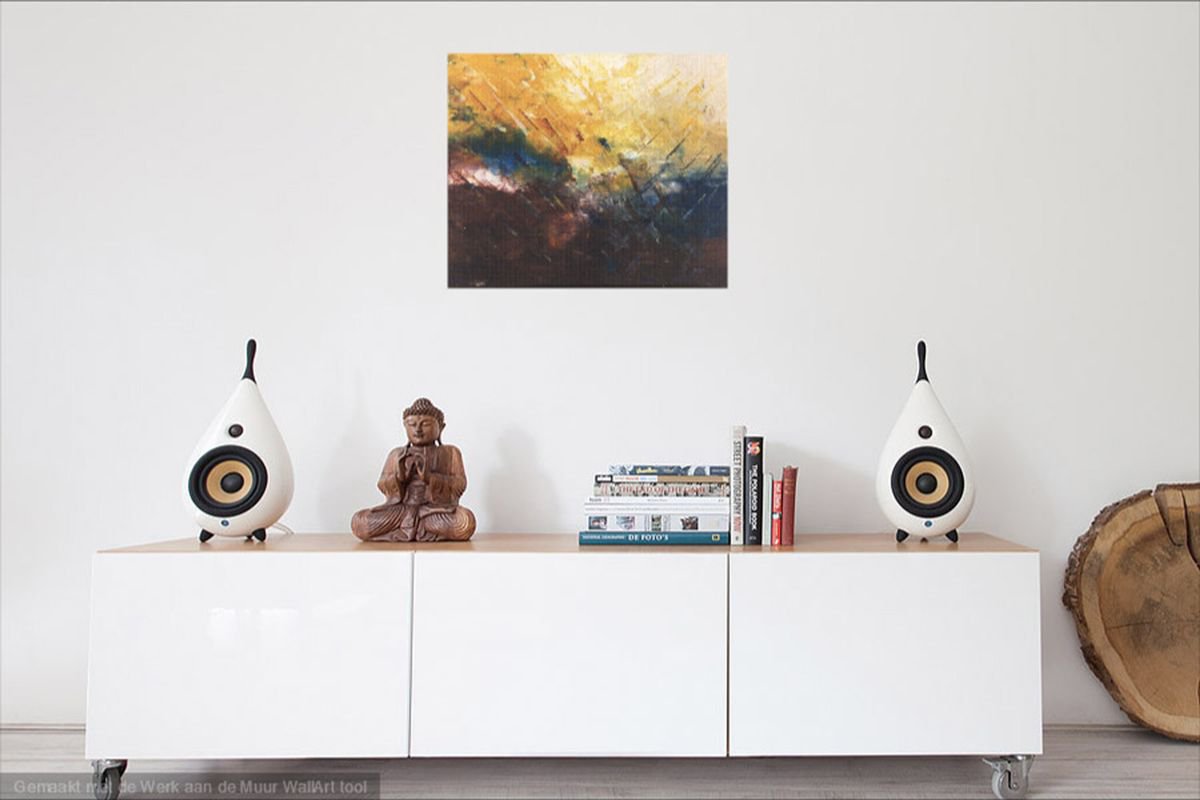 Abstract Landscape Oil Painting By Saroja Van Der Stegen, 20 X 17", Storm (Ref#:290-8F), Original Artwork