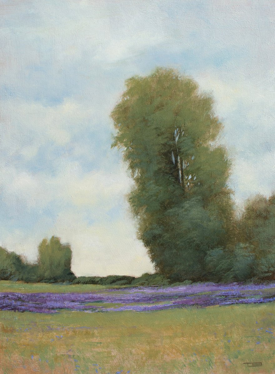 Impressionistic Landscape Oil Painting By Don Bishop, 12 X 16, Lavender Field 240502, Original Artwork