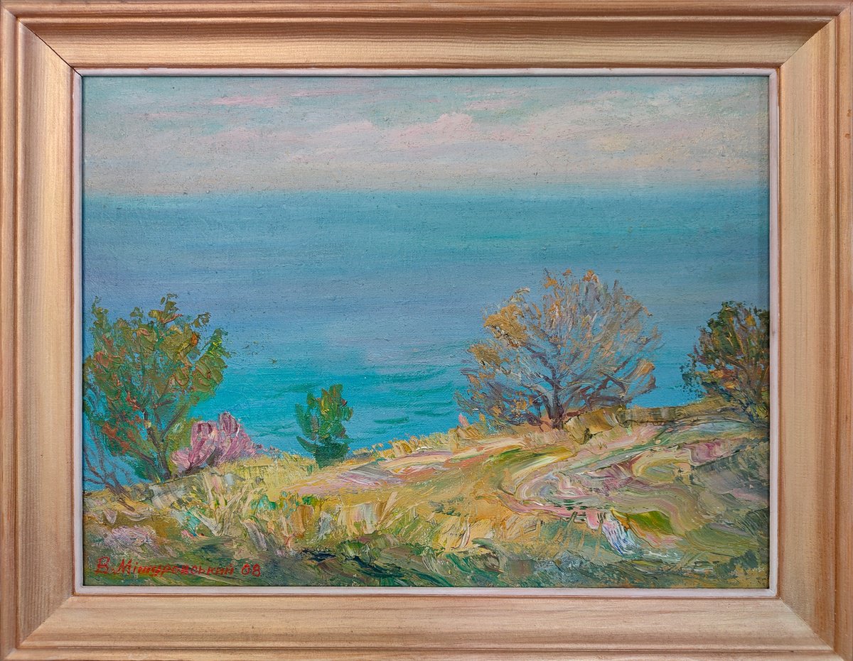 Impressionistic Landscape Oil Painting By Viktor Mishurovskiy, 18 X 14", Sea, Original Artwork