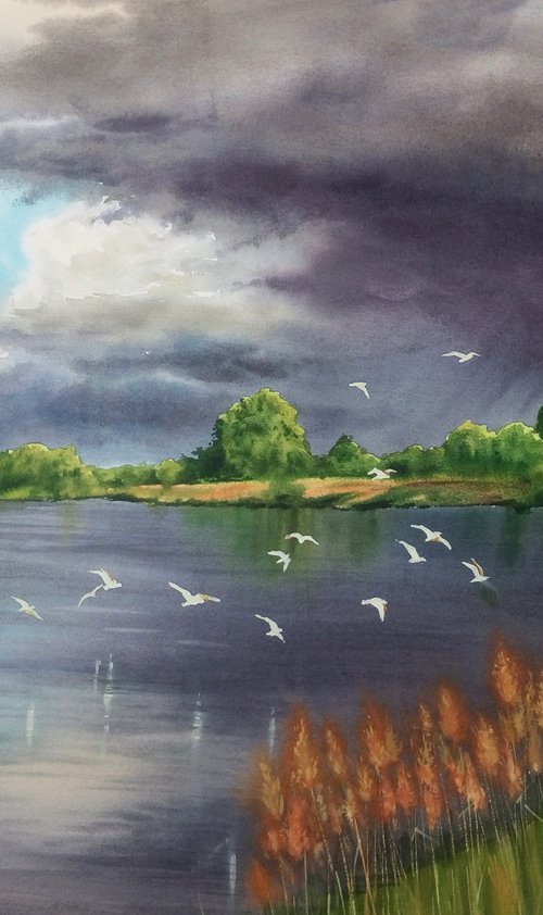 Thunderstorm Out In the River by Olga Beliaeva Watercolour