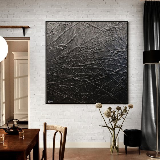 Black Mamba 120cm x 120cm Textured Abstract Art