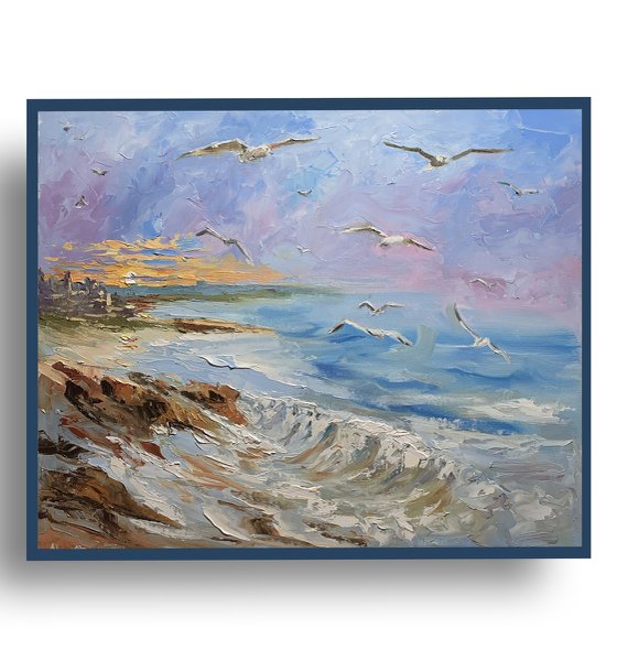 Seagulls over the tide.