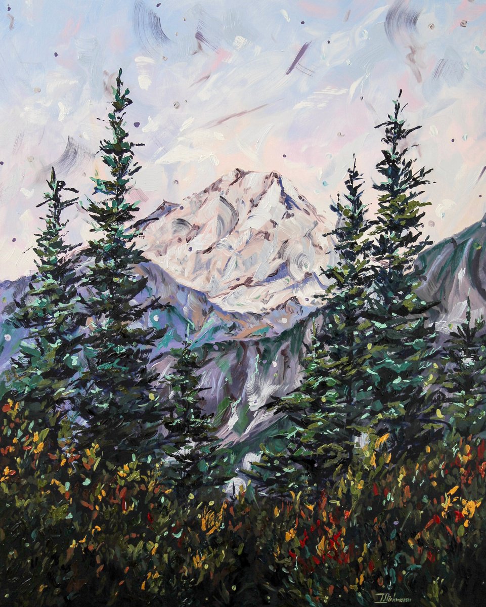 Expressive Landscape Oil Painting By Liza Illichmann, 31 X 39", Evening Bliss, Original Artwork