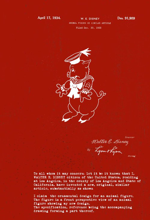 Disney character patent Pig 1 - Burgundy - circa 1934 by Marlene Watson