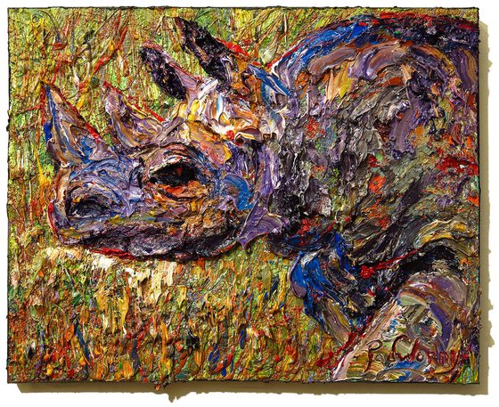 Original Oil Painting Animals Expressionism Impressionism Rhino Abstract Wild