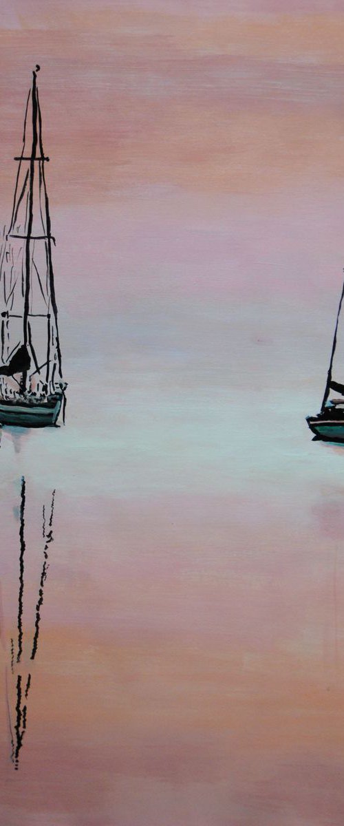 Sailboats at sunset / 57.8 X 39.5 cm by Alexandra Djokic