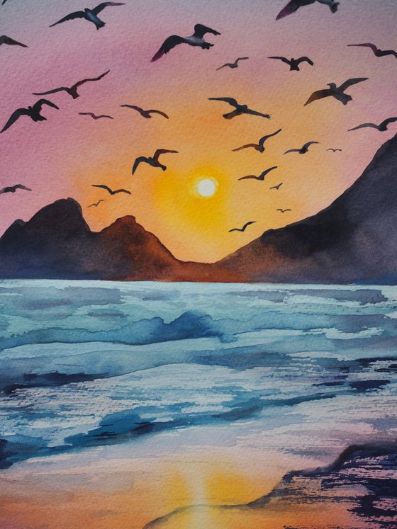 Birds on sunset