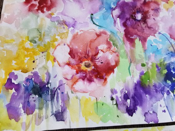 Flower drawing on paper, Blooming painting