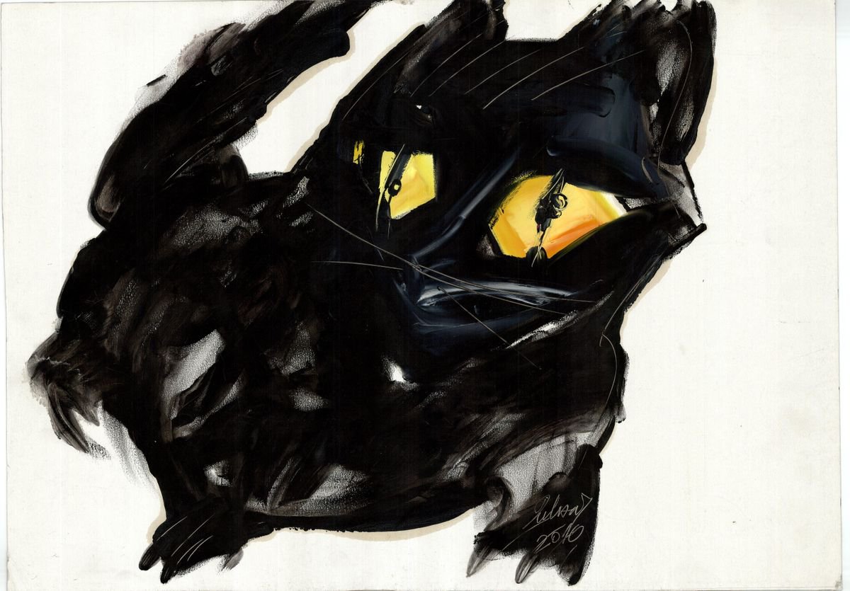 Cat Black going back, 50x35 by Divna Jelenkovic