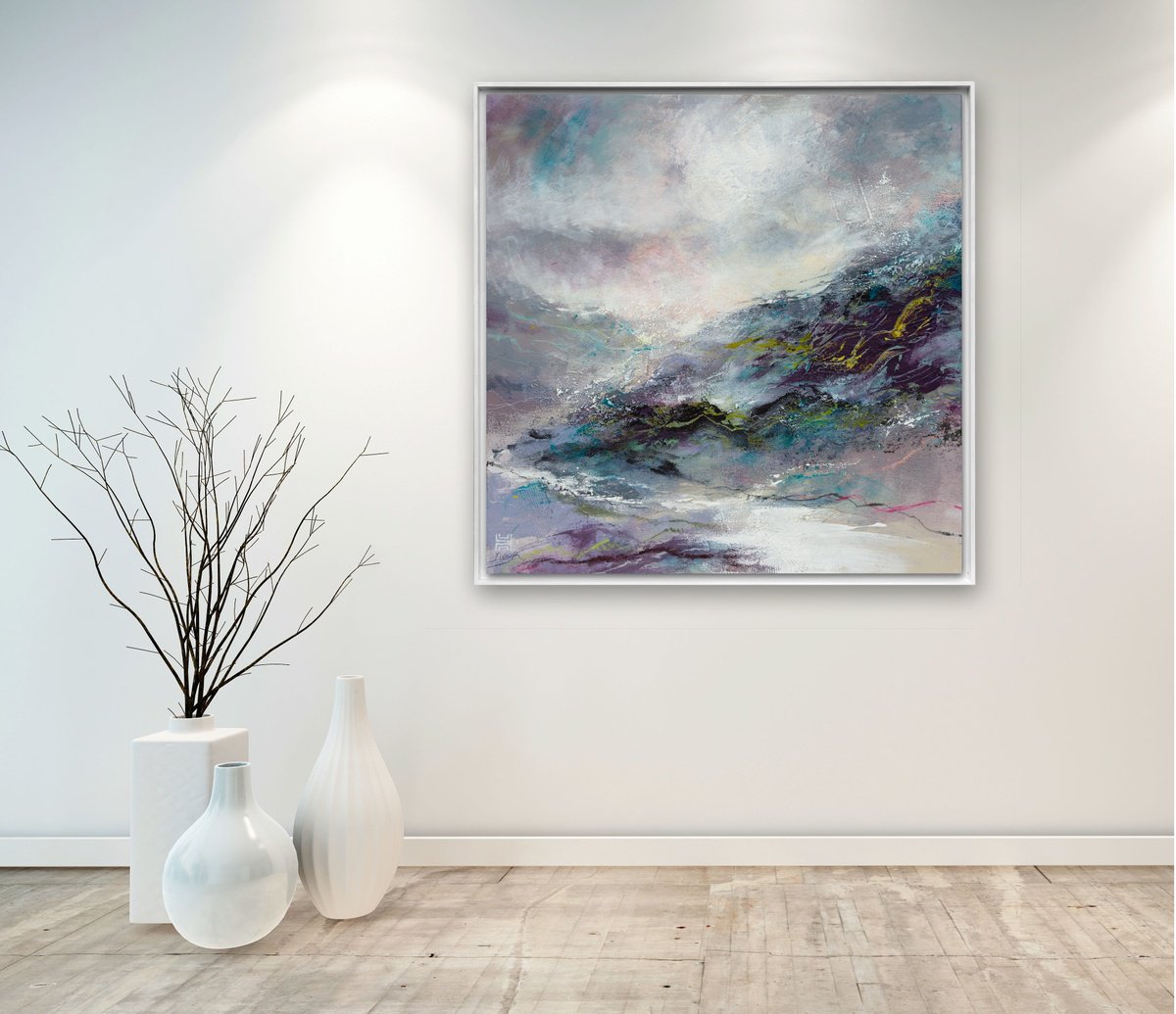 Organic Landscape Acrylic Painting By Paul Hillary, 26 X 26", Emerald Cascade, Original Artwork