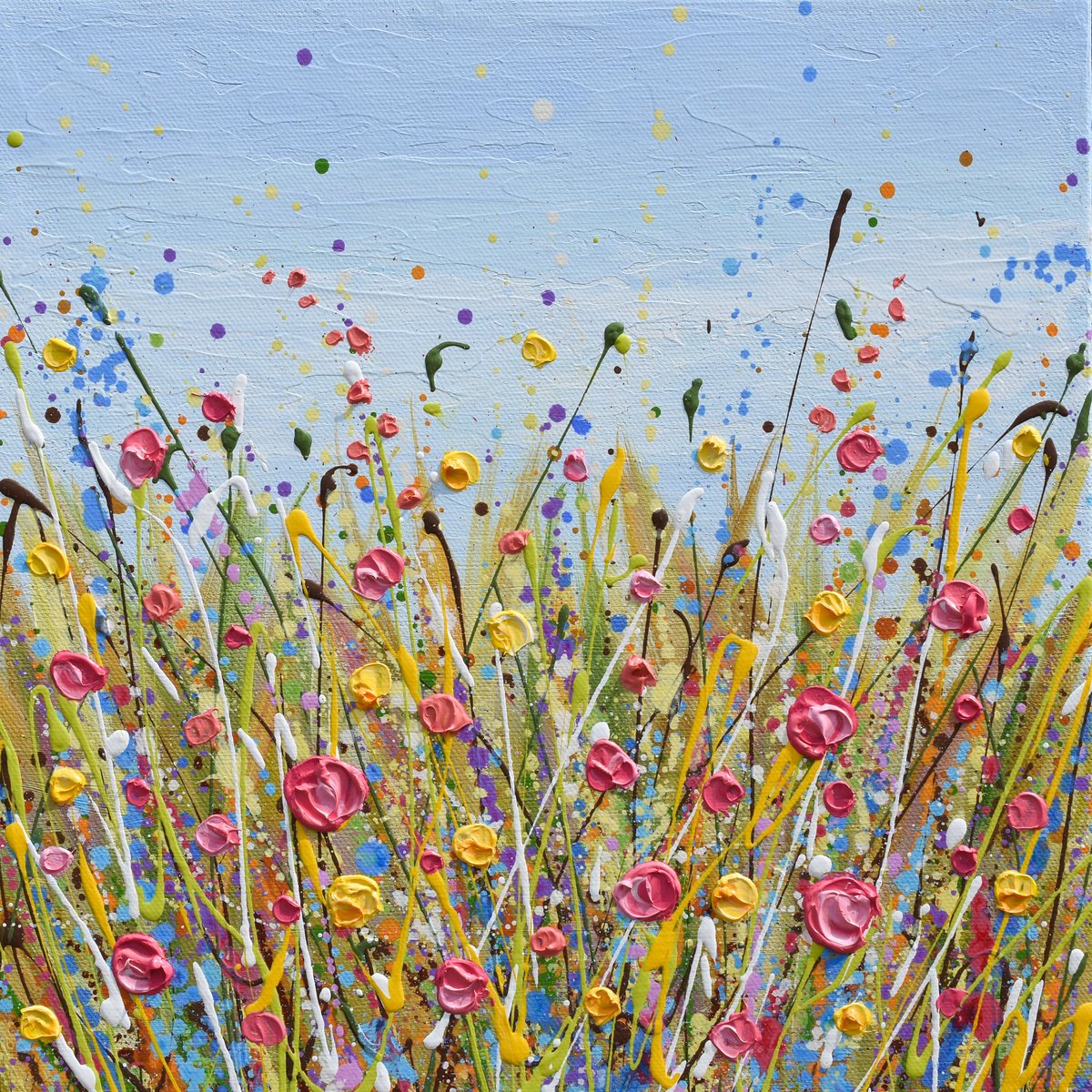 Organic Botanical Acrylic Painting By Olga Tkachyk, 12 X 12", Joyful Meadow, Original Artwork