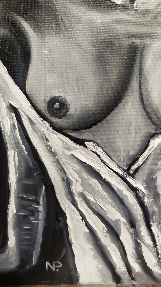 In silence, nude erotic black and white oil painting, gift art, bedroom painting