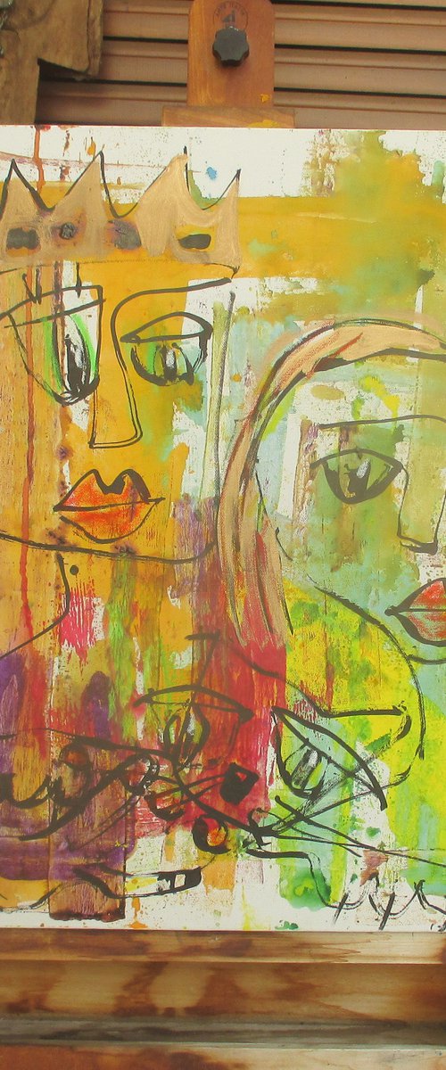 expressive golden queen, girl portrait 23,6 x 19,7 inch by Sonja Zeltner-Müller