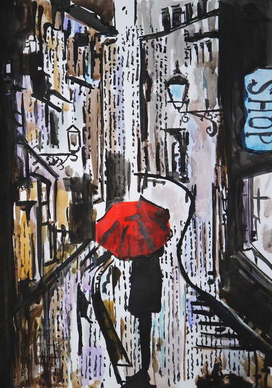 Rainy Town / 42 x 29.7 cm