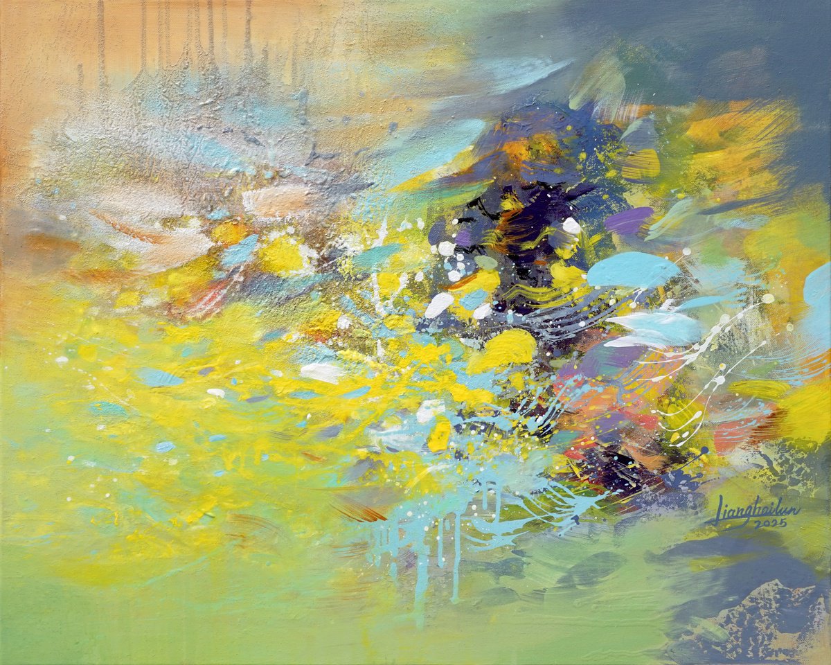 Abstract Acrylic Painting By Liang Hailun, 32 X 26", N°262, Original Artwork