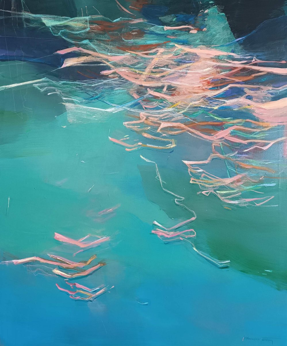 Organic Abstract Painting By Magdalena Morey, 39 X 47", Waves Of Thought, Original Artwork