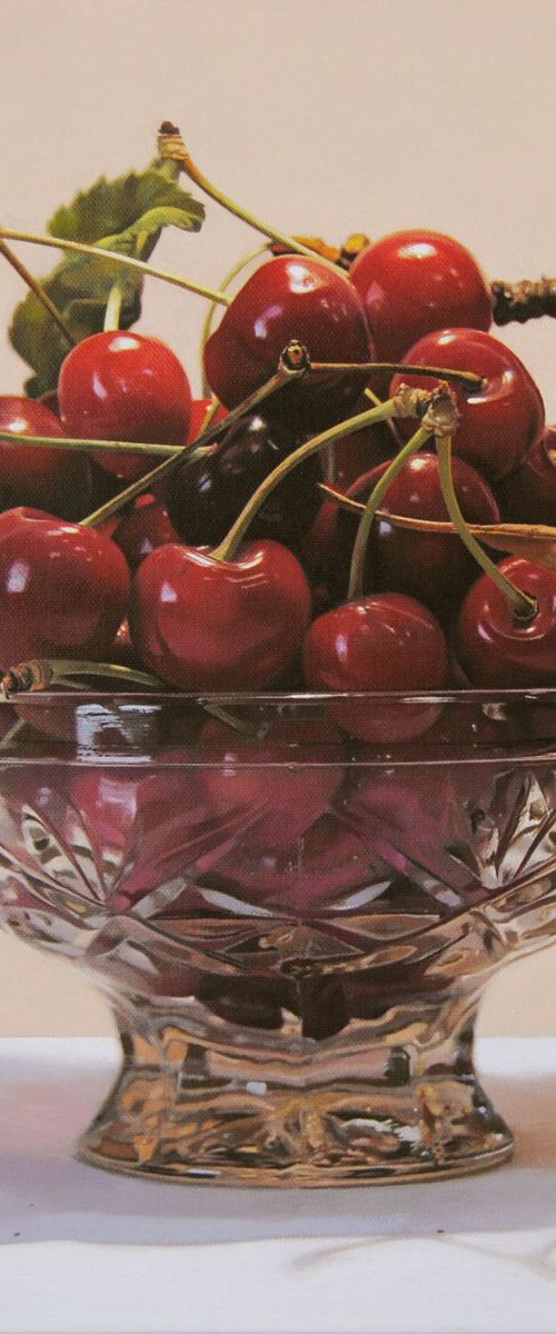 Still life with cherries , Original oil on canvas painting by Valeri Tsvetkov