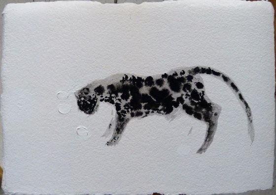 The spotty cat, ink drawing oh heavy art paper 30x44 cm
