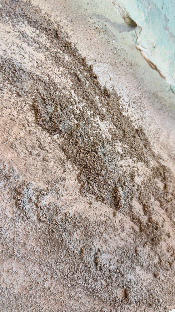 Teal Texture seascape with kayaks  2 90x60