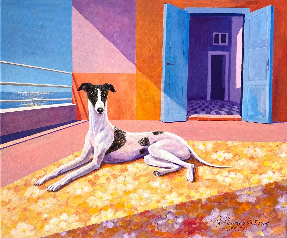 Keeper Of The Light. Spanish Greyhound By Anastasia Mamoshina, 22 X 18, Artwork For Sale On Artfinder