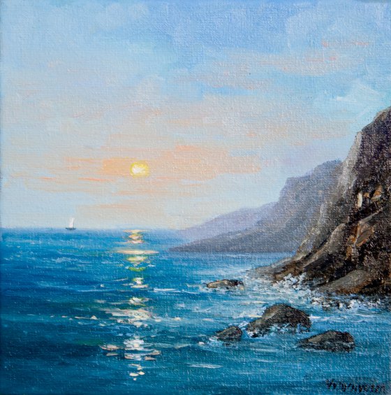 Ocean . Oil painting. Small Fine art. Seascape. Original Art. On canvas. 6 x 6in.