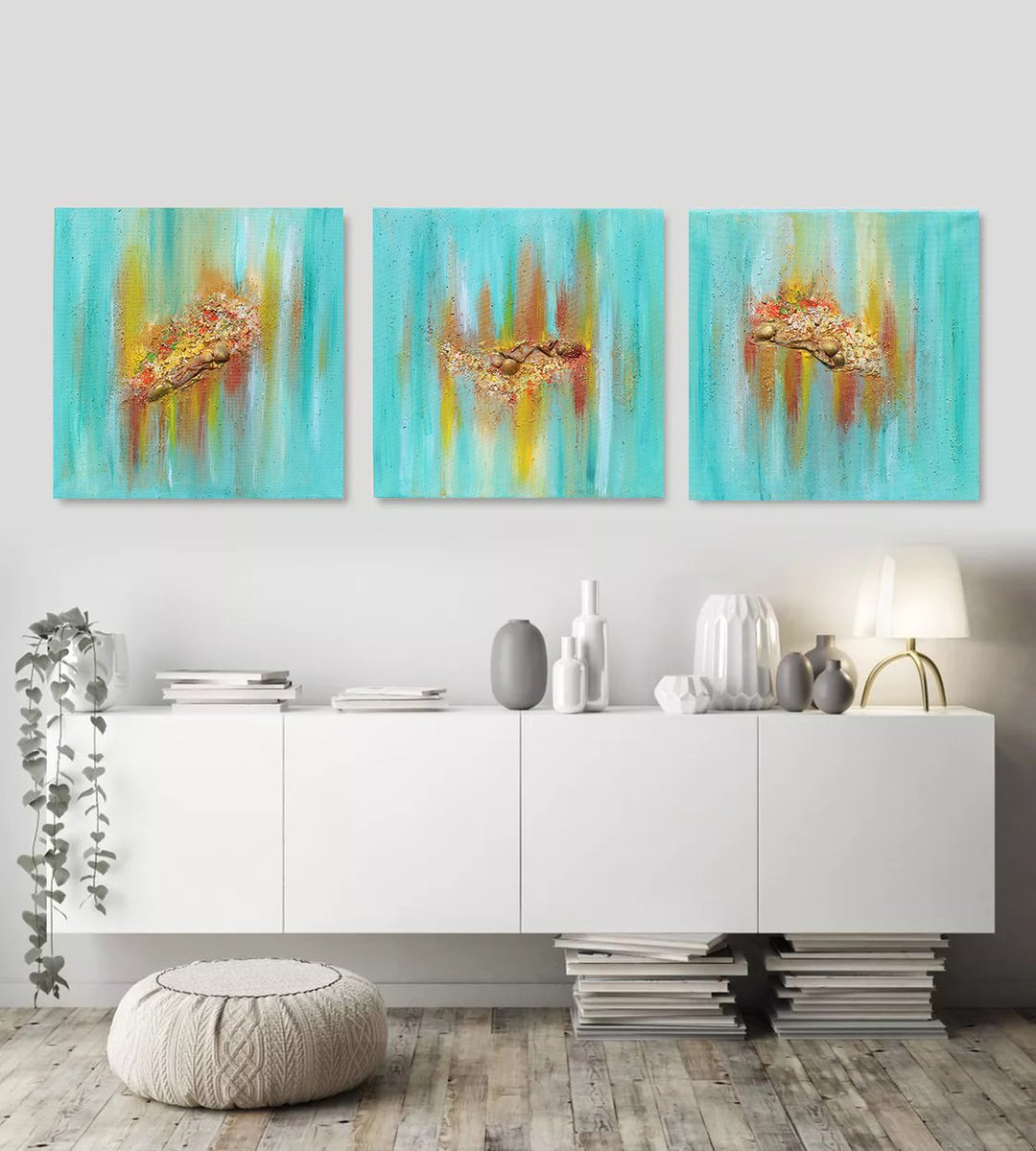 Turquoise Wall Art Triptych, Original Paintings, Hand-painted, Rich ...