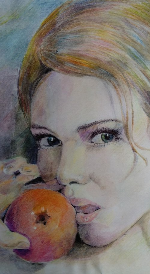 Watercolor portrait - sweet apple(30x40cm, watercolor, paper) by Kamsar Ohanyan