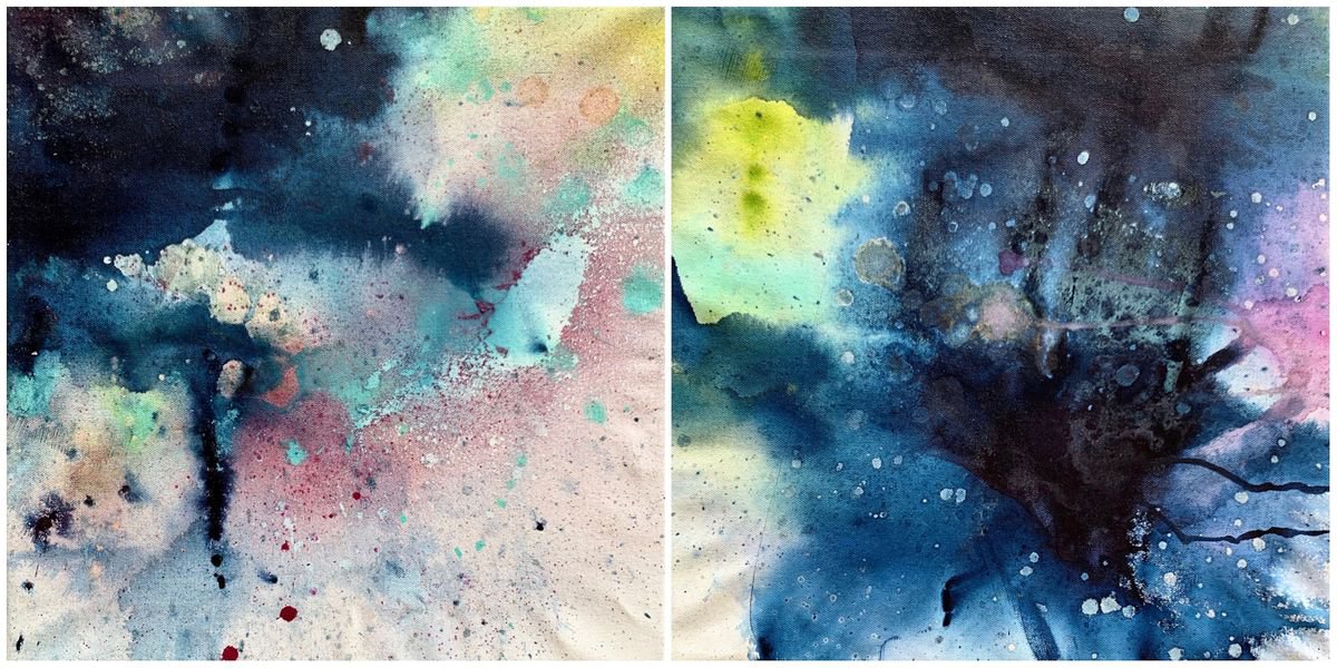 Deep blue - Diptych - acrylic on canvas - colourful abstract by Kirsten Schankweiler