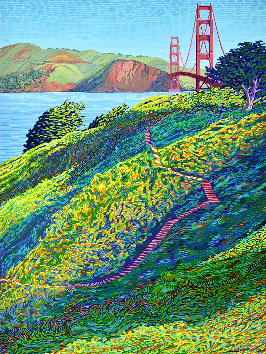 Impressionistic Landscape Acrylic Painting By Alex Nizovsky, 30 X 40, Golden Gate Coastal Trail, Original Artwork