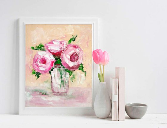 Floral Rose Painting Original Art Small Oil Artwork Flower Wall Art