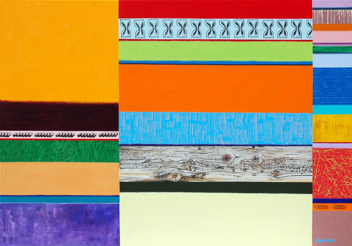 Abstract Acrylic Painting By Steve White, 39 X 28", Pasta And Weathered Wood 1, Original Artwork