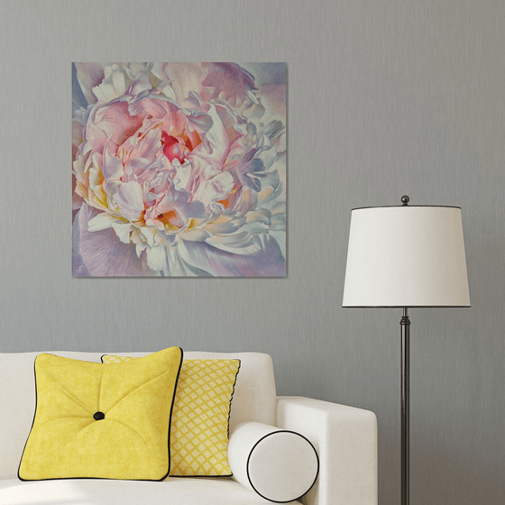 "Lace of petals."  peony  flower  liGHt original painting  GIFT (2022)