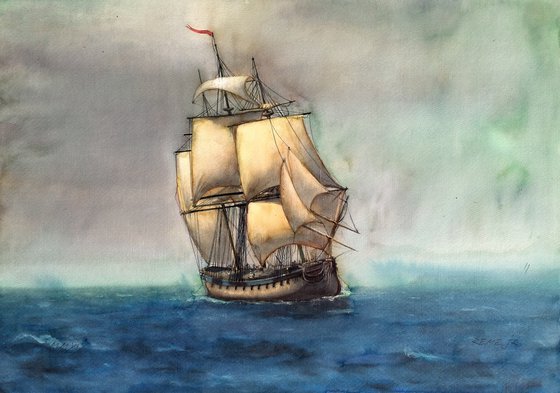 Old Sailing Ship in the Sea