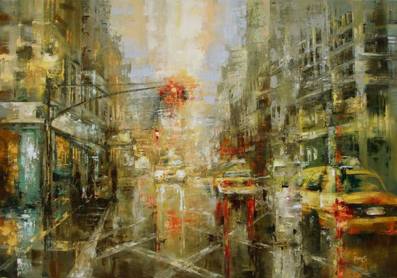 Yellow Cabs Cityscape Oil Painting  Architecture & cityscapes