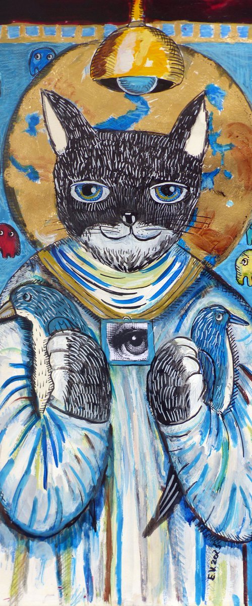 The cat god against a carpet. by Elizabeth Vlasova