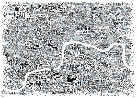 Music Map Of London (A2, Blue Accent)